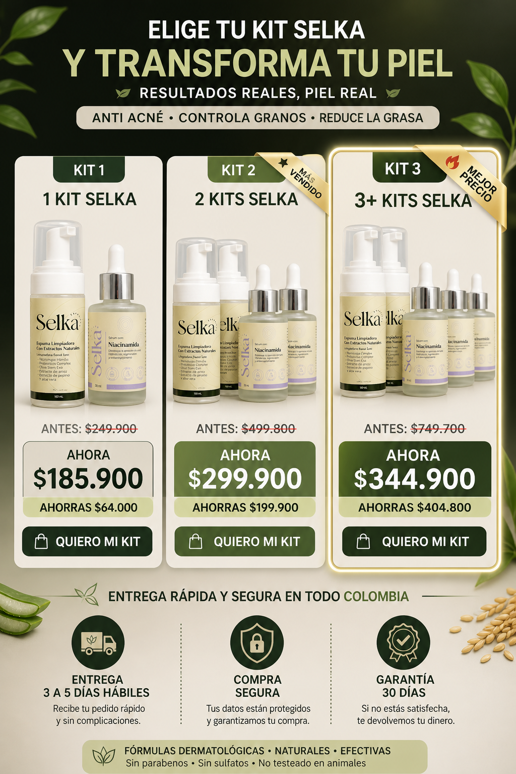 Kit Completo Niacinamida + Acido Hialuronico + Espuma Limpiadora