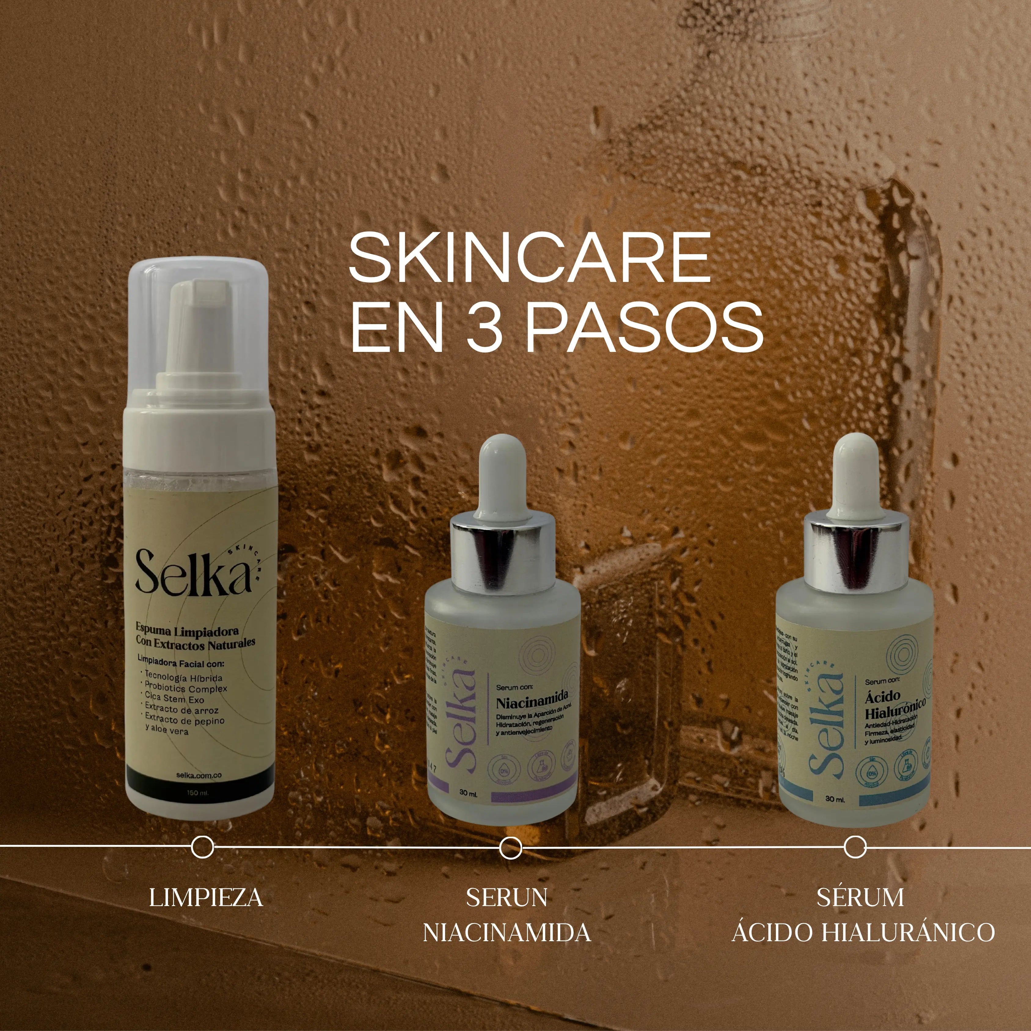 Kit Completo Niacinamida + Acido Hialuronico + Espuma Limpiadora